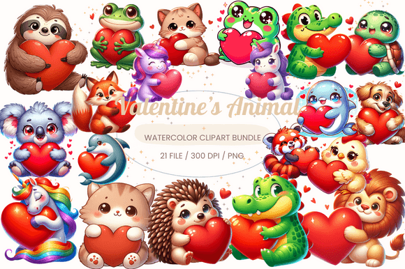 Download Cute Animal Hugging Heart Valentines PNG - Valentines png Collection